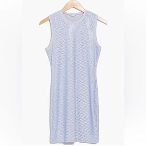 Good American Crystal Embellished Tank Dress in Blue Glass . NWT